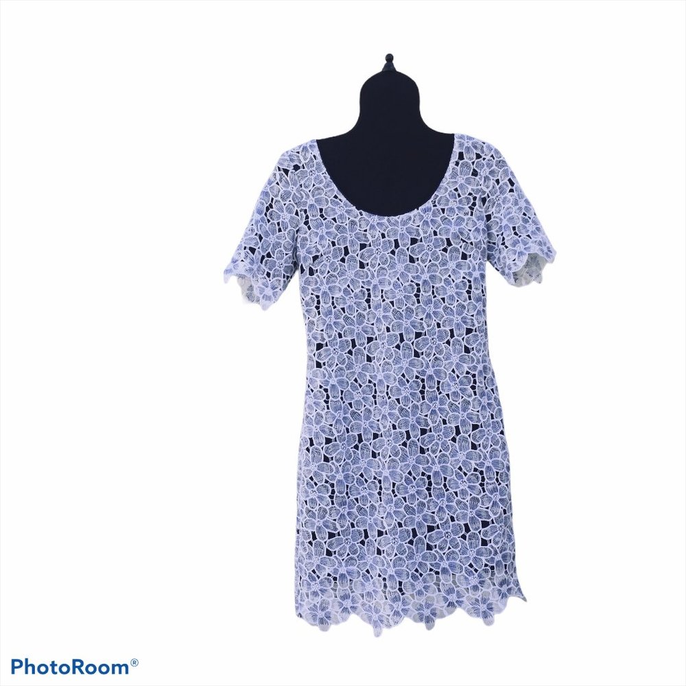 BELLE BADGLEY MISCHKA Womens 8 Navy Blue/White Lace Dress